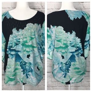 JM Collection | Batwing Floral Beaded Blouse